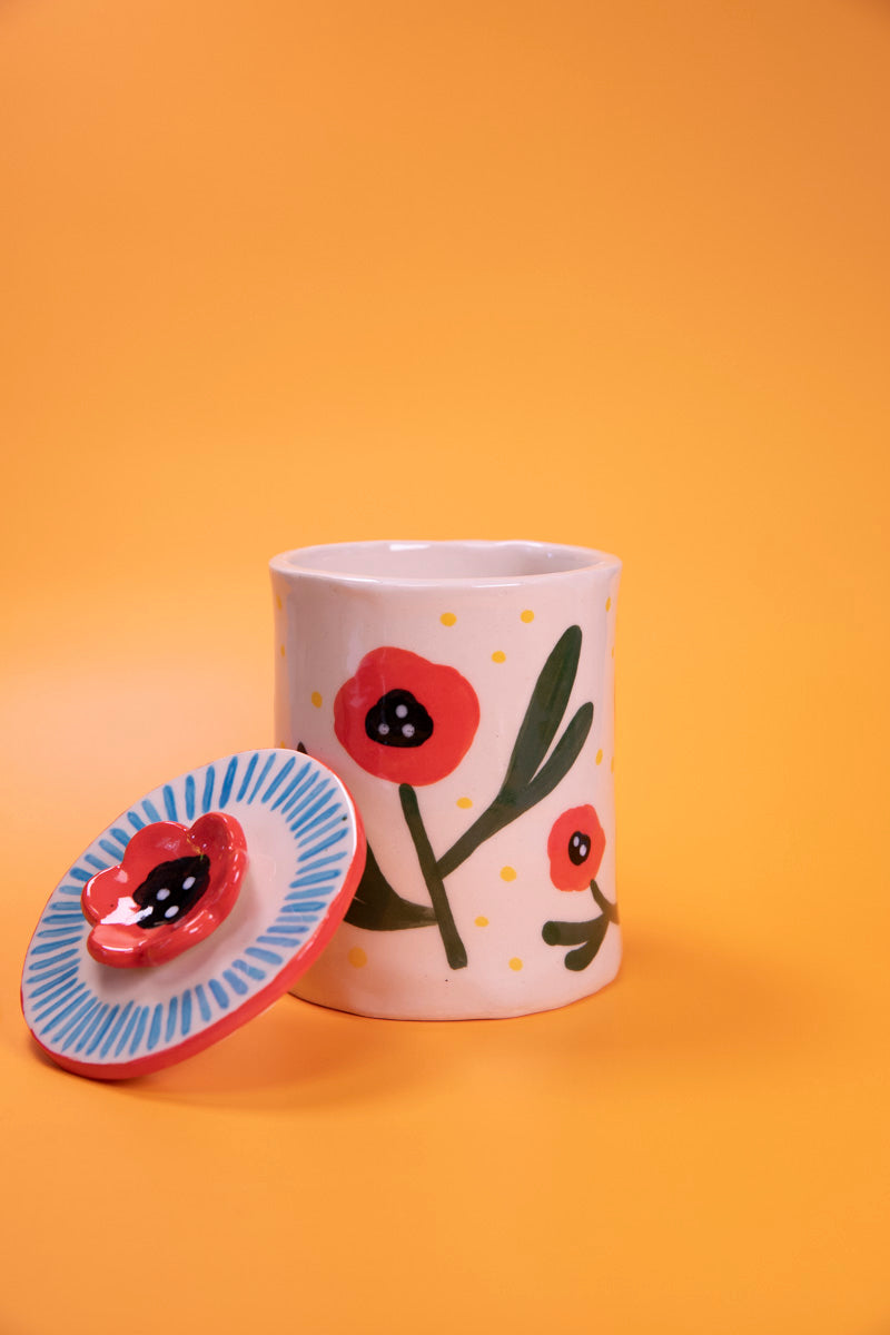 Handbuilt Poppy Jar with Poppy Knob