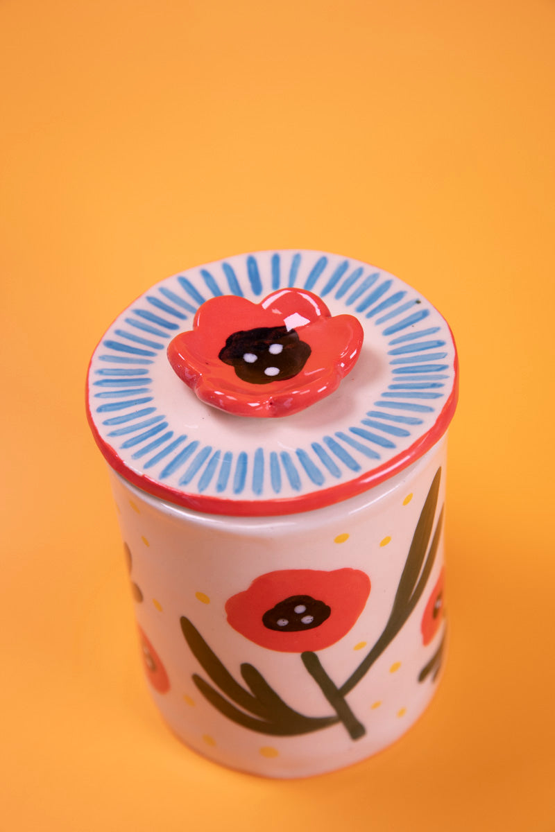 Handbuilt Poppy Jar with Poppy Knob