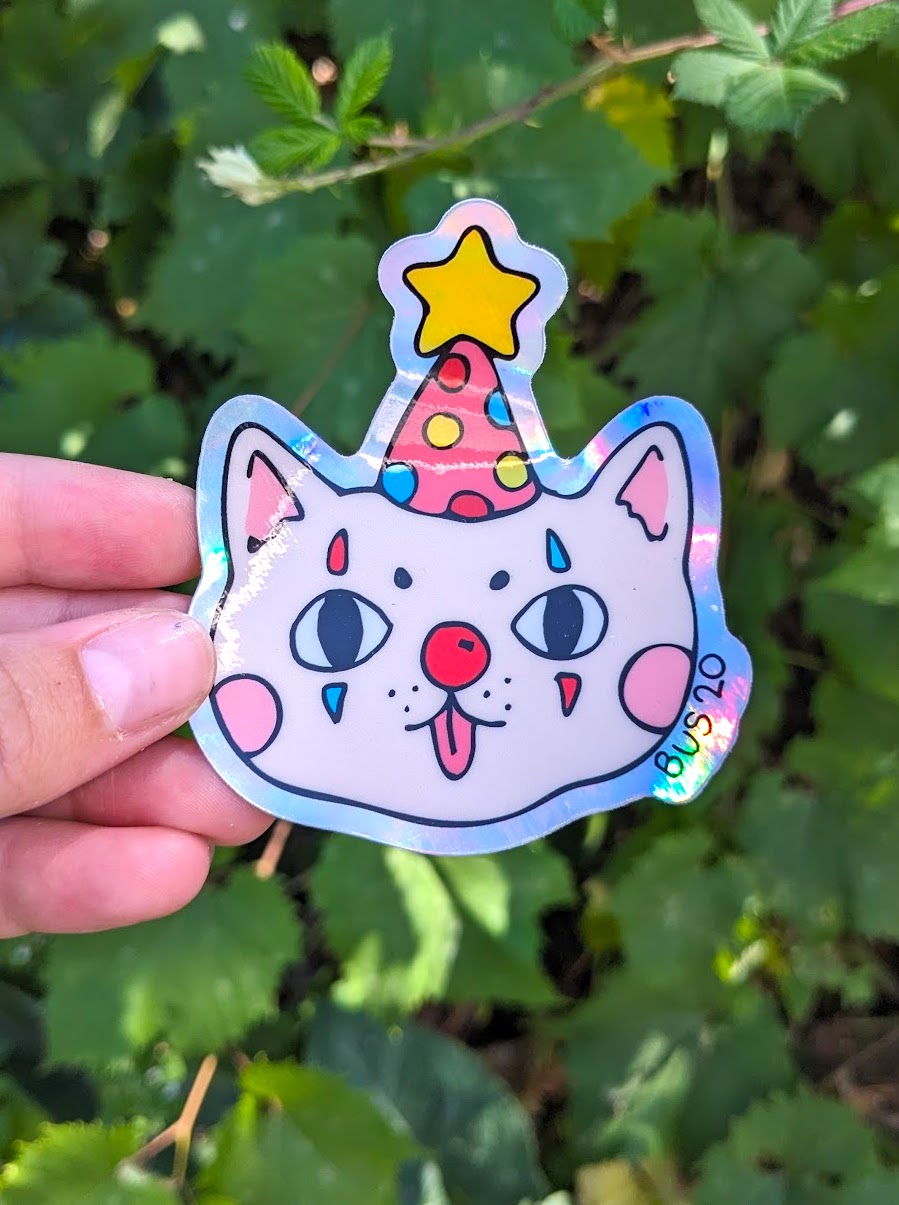 Holographic Circus Cat Vinyl Sticker