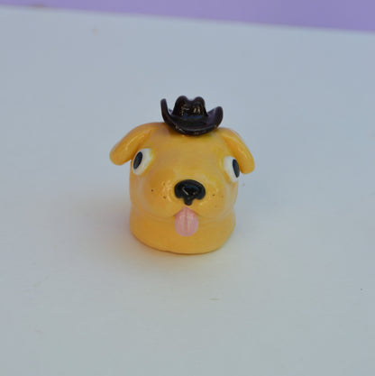 Ceramic Mini Dog Bust with Cowboy Hat or Crown